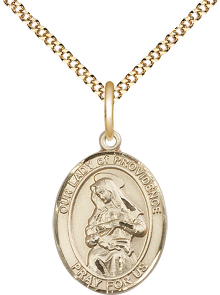 14kt Gold Filled Our Lady of Providence Pendant on a 18 inch Gold Plate Light Curb chain