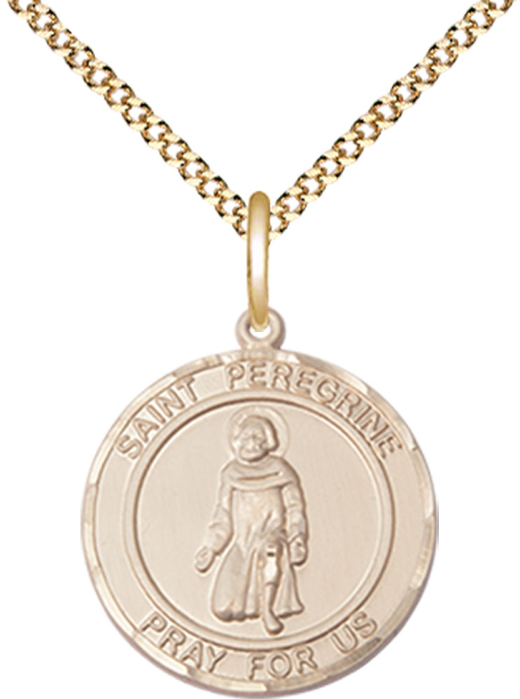 14kt Gold Filled Saint Peregrine Pendant on a 18 inch Gold Plate Light Curb chain