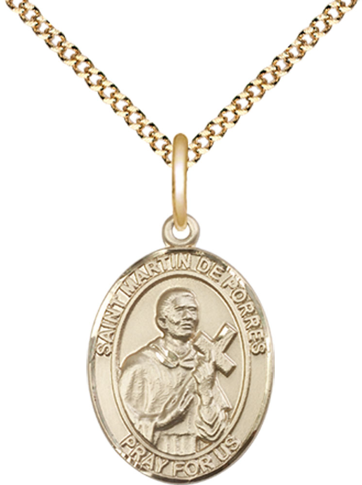 14kt Gold Filled Saint Martin de Porres Pendant on a 18 inch Gold Plate Light Curb chain