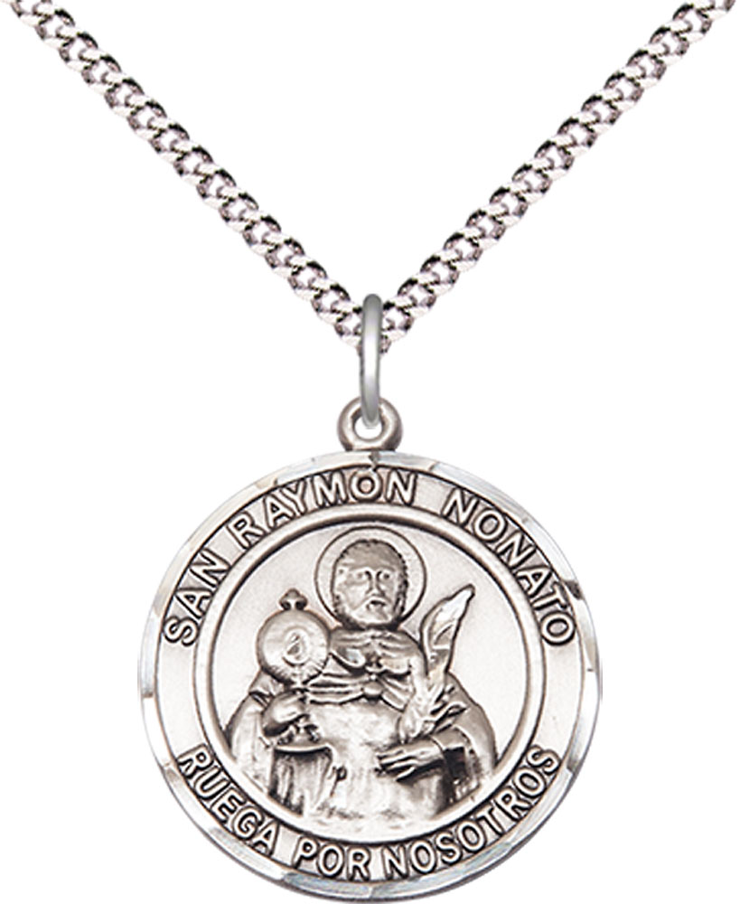 Sterling Silver San Raymon Nonato Pendant on a 18 inch Light Rhodium Light Curb chain