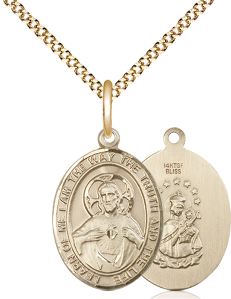 14kt Gold Filled Scapular Pendant on a 18 inch Gold Plate Light Curb chain