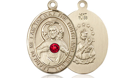 14kt Gold Scapular - Ruby Stone Medal with a 3mm Ruby Swarovski stone