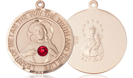 14kt Gold Filled Scapular - Ruby Stone Medal with a 3mm Ruby Swarovski stone