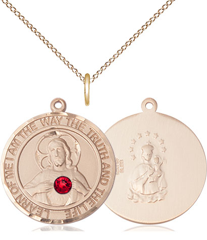 14kt Gold Filled Scapular - Ruby Stone Pendant with a 3mm Ruby Swarovski stone on a 18 inch Gold Filled Light Curb chain