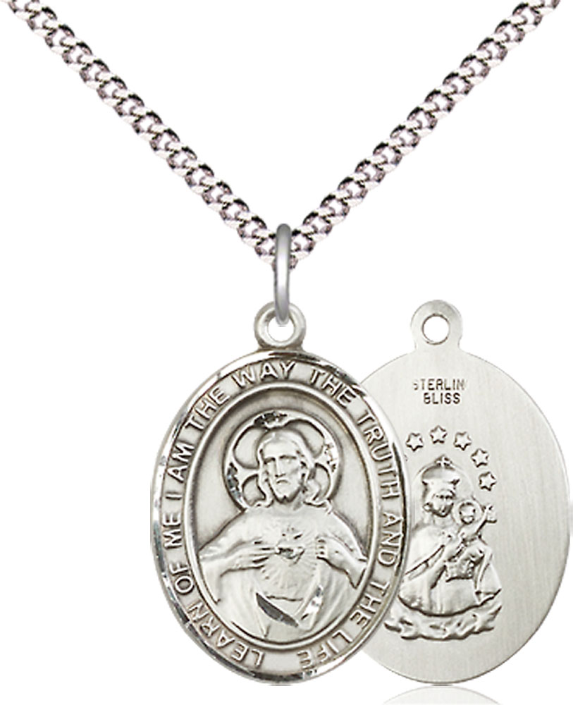 Sterling Silver Scapular Pendant on a 18 inch Light Rhodium Light Curb chain