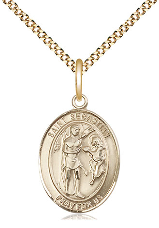 14kt Gold Filled Saint Sebastian Pendant on a 18 inch Gold Plate Light Curb chain