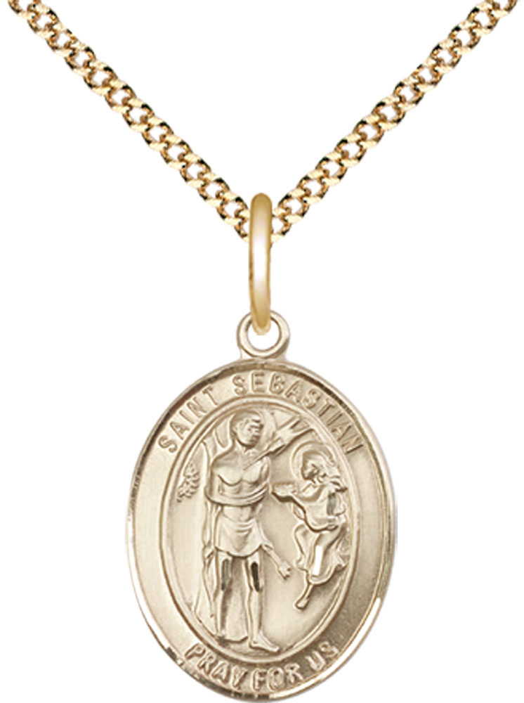 14kt Gold Filled Saint Sebastian Pendant on a 18 inch Gold Plate Light Curb chain
