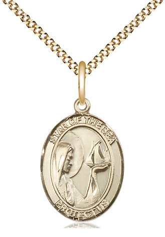 14kt Gold Filled Our Lady Star of the Sea Pendant on a 18 inch Gold Plate Light Curb chain