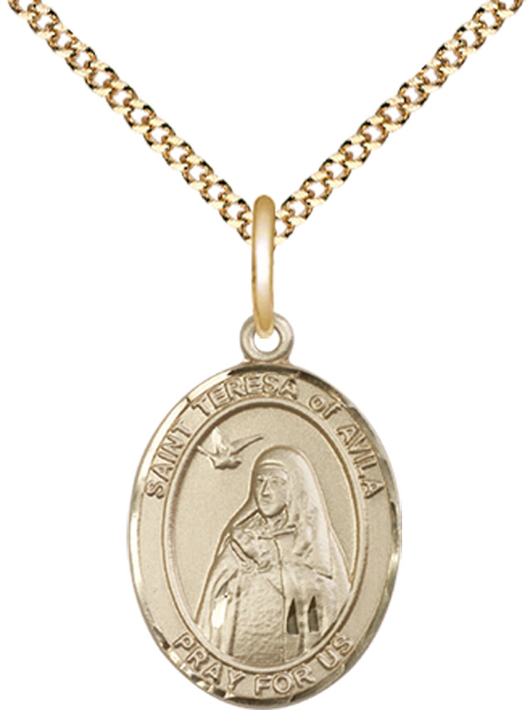 14kt Gold Filled Saint Teresa of Avila Pendant on a 18 inch Gold Plate Light Curb chain