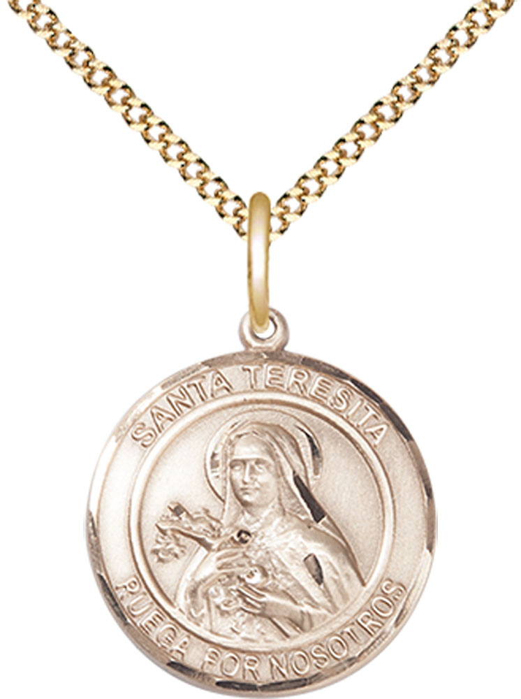 14kt Gold Filled Santa Teresita Pendant on a 18 inch Gold Plate Light Curb chain