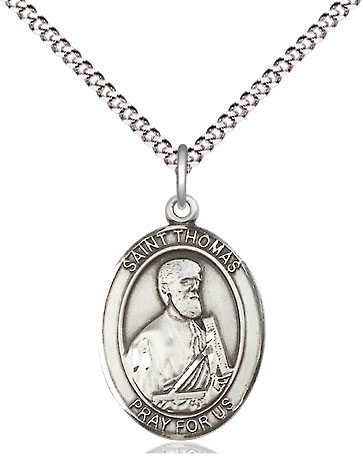 Sterling Silver Saint Thomas the Apostle Pendant on a 18 inch Light Rhodium Light Curb chain