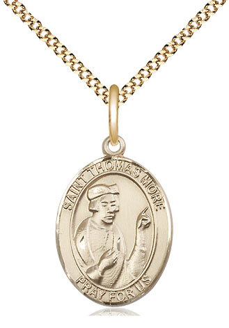 14kt Gold Filled Saint Thomas More Pendant on a 18 inch Gold Plate Light Curb chain