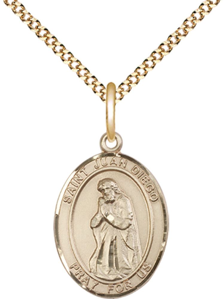 14kt Gold Filled Saint Juan Diego Pendant on a 18 inch Gold Plate Light Curb chain
