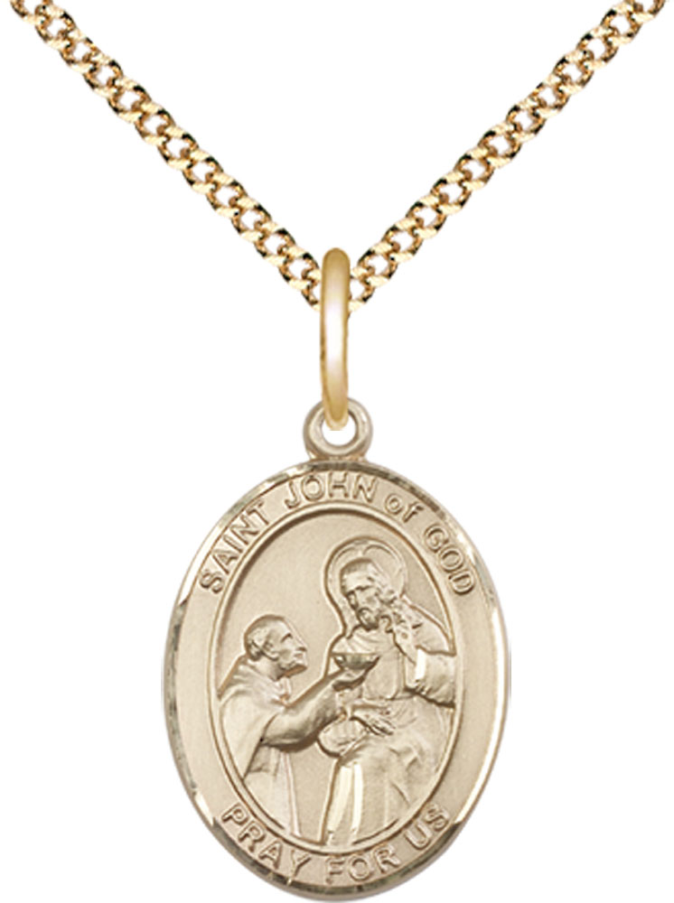 14kt Gold Filled Saint John of God Pendant on a 18 inch Gold Plate Light Curb chain