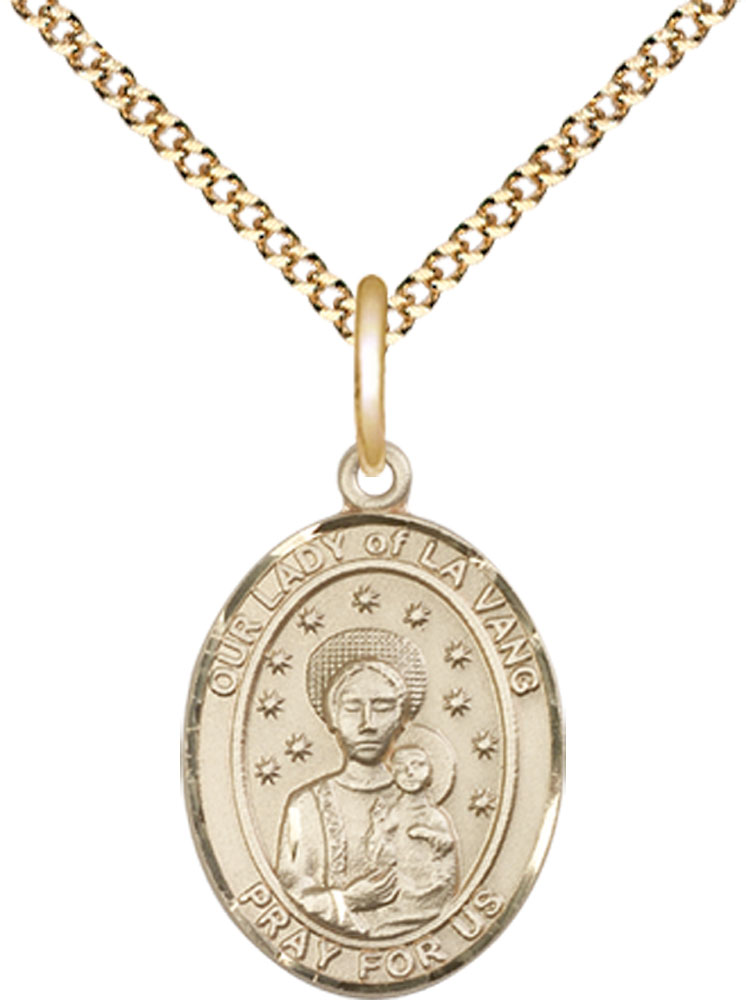 14kt Gold Filled Our Lady of la Vang Pendant on a 18 inch Gold Plate Light Curb chain