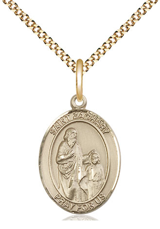 14kt Gold Filled Saint Zachary Pendant on a 18 inch Gold Plate Light Curb chain