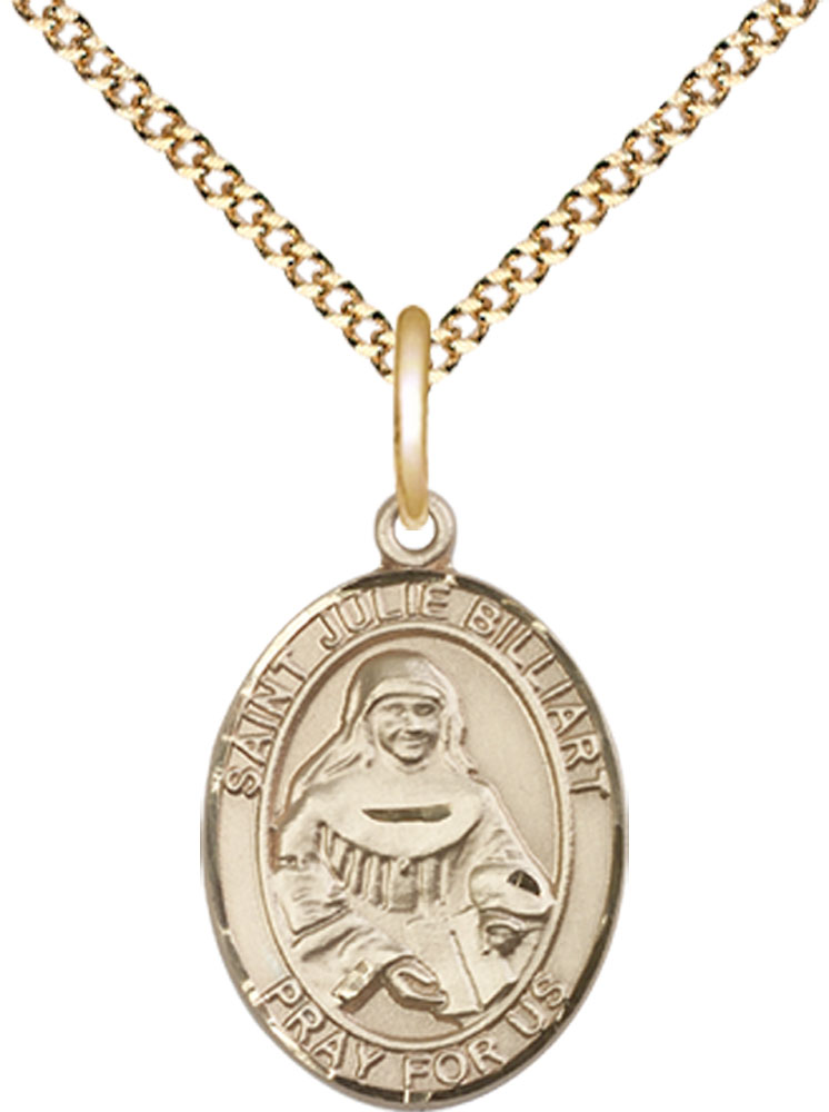 14kt Gold Filled Saint Julie Billiart Pendant on a 18 inch Gold Plate Light Curb chain