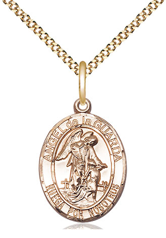 14kt Gold Filled Angel de la Guarda Pendant on a 18 inch Gold Plate Light Curb chain