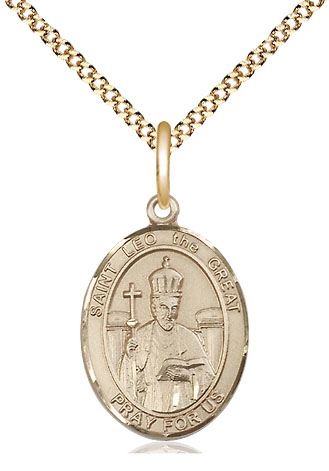 14kt Gold Filled Saint Leo the Great Pendant on a 18 inch Gold Plate Light Curb chain