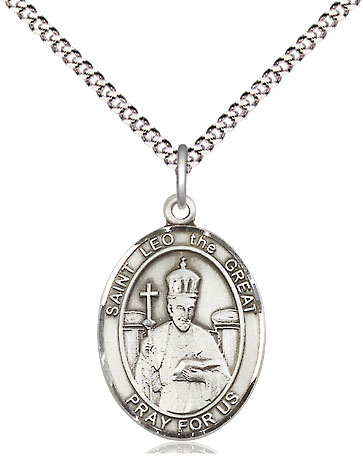 Sterling Silver Saint Leo the Great Pendant on a 18 inch Light Rhodium Light Curb chain