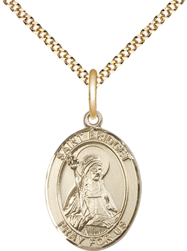 14kt Gold Filled Saint Bridget of Sweden Pendant on a 18 inch Gold Plate Light Curb chain
