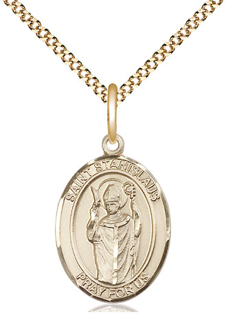 14kt Gold Filled Saint Stanislaus Pendant on a 18 inch Gold Plate Light Curb chain