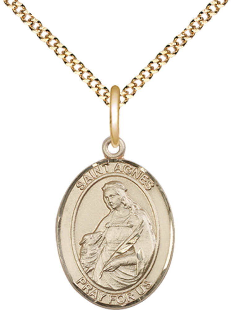 14kt Gold Filled Saint Agnes of Rome Pendant on a 18 inch Gold Plate Light Curb chain
