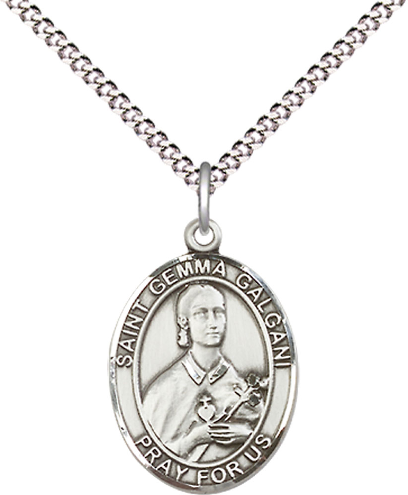 Sterling Silver Saint Gemma Galgani Pendant on a 18 inch Light Rhodium Light Curb chain