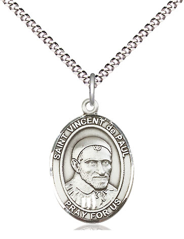 Sterling Silver Saint Vincent de Paul Pendant on a 18 inch Light Rhodium Light Curb chain