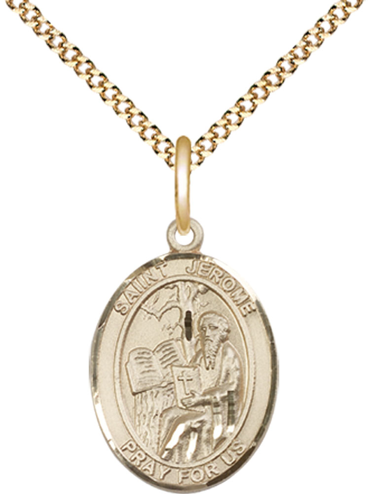 14kt Gold Filled Saint Jerome Pendant on a 18 inch Gold Plate Light Curb chain