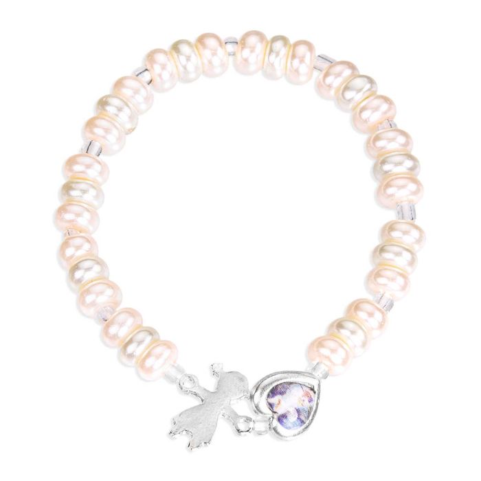 Children's Pink Pearlized Bracelet With Guardian Angel Heart