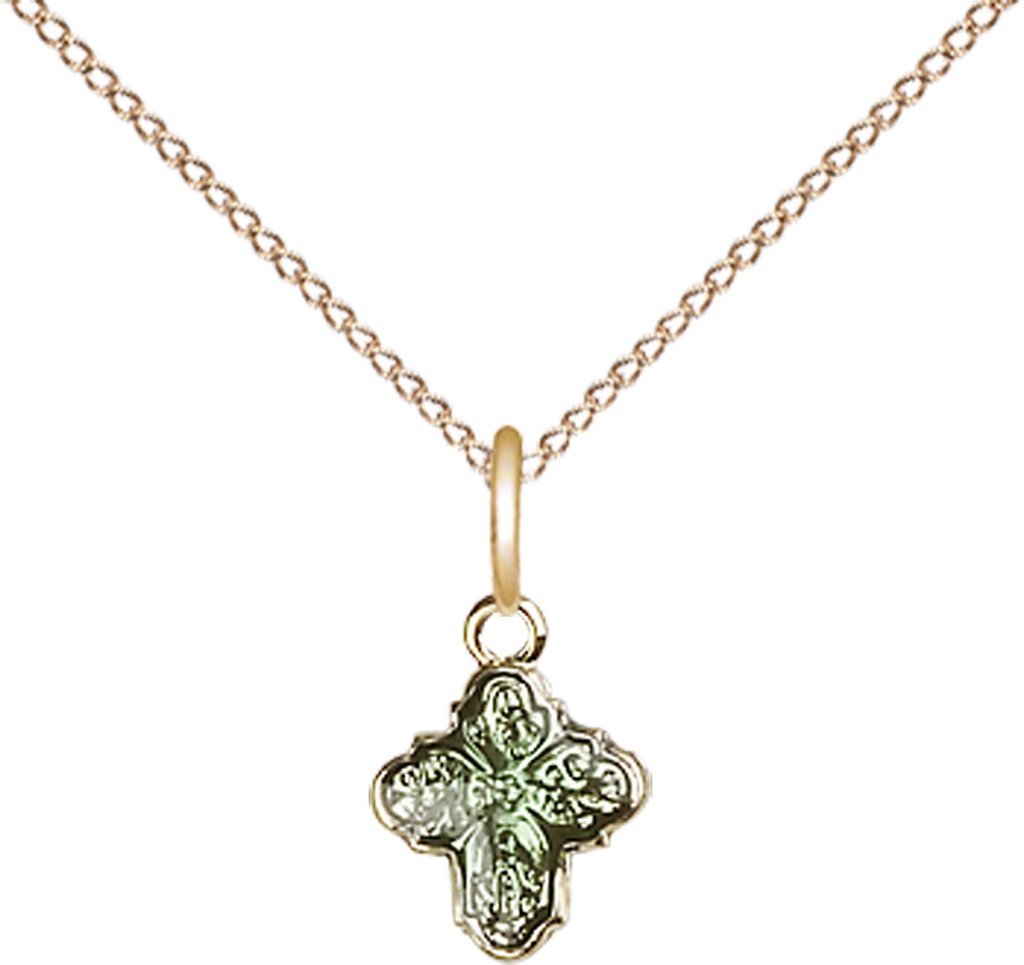 Gold Plate Sterling Silver 4-Way Pendant on a 18 inch Gold Filled Light Curb chain