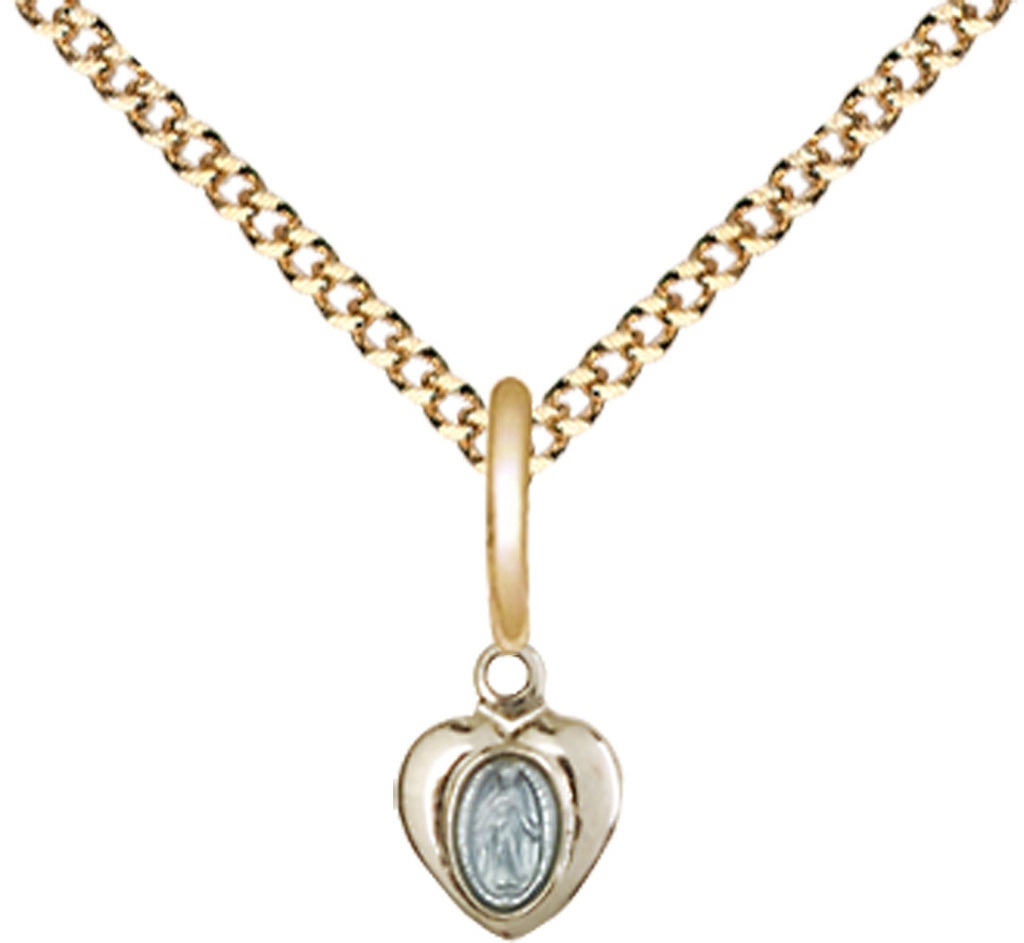 Gold Plate Sterling Silver Miraculous Pendant on a 18 inch Gold Plate Light Curb chain