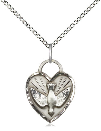 Sterling Silver Confirmation Heart Pendant on a 18 inch Sterling Silver Light Curb chain