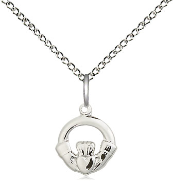 Sterling Silver Claddagh Pendant on a 18 inch Sterling Silver Light Curb chain