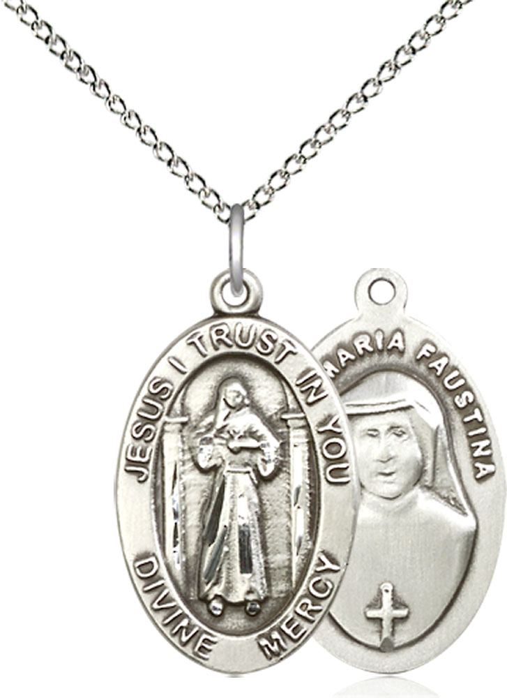 Sterling Silver Divine Mercy Pendant on a 18 inch Sterling Silver Light Curb chain