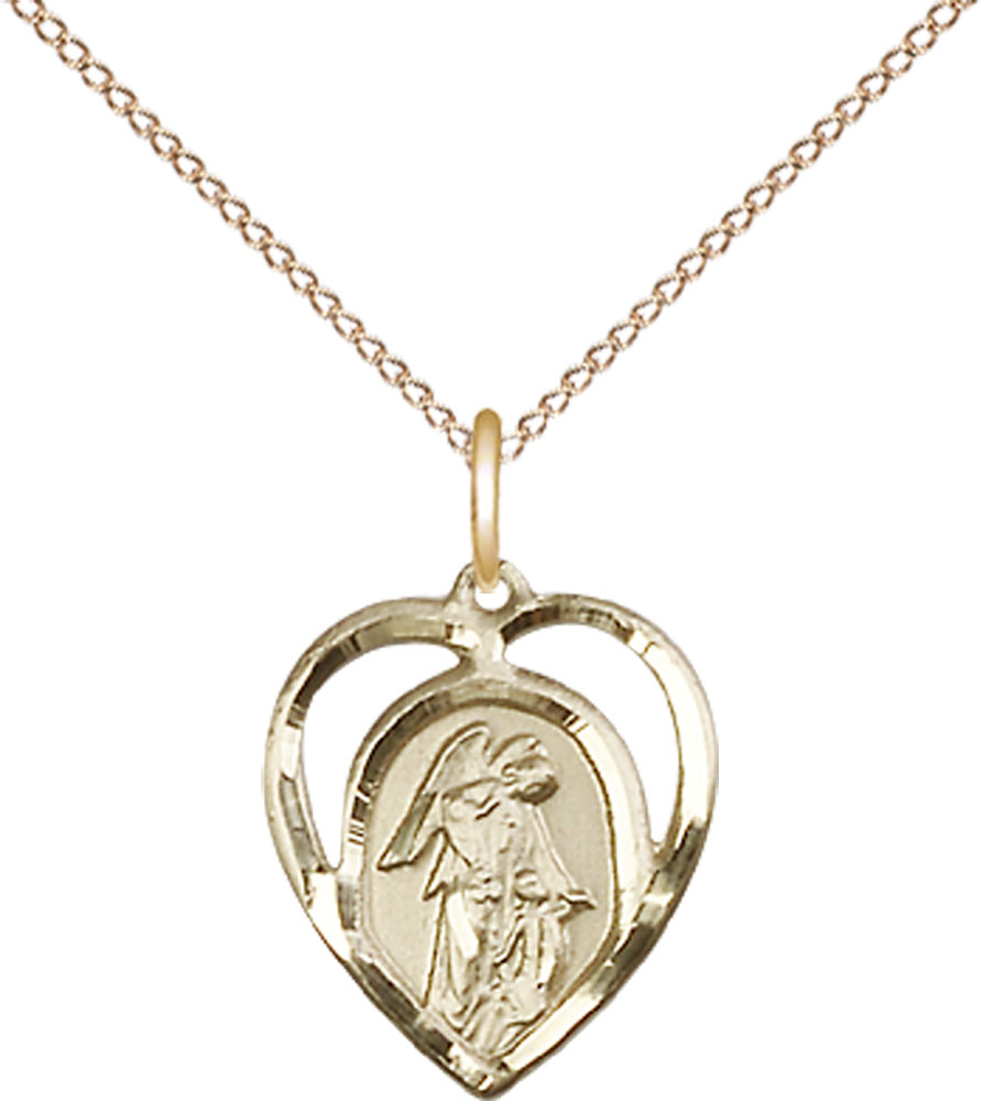 14kt Gold Filled Guardian Angel Pendant on a 18 inch Gold Filled Light Curb chain
