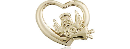 14kt Gold Heart Guardian Angel Medal