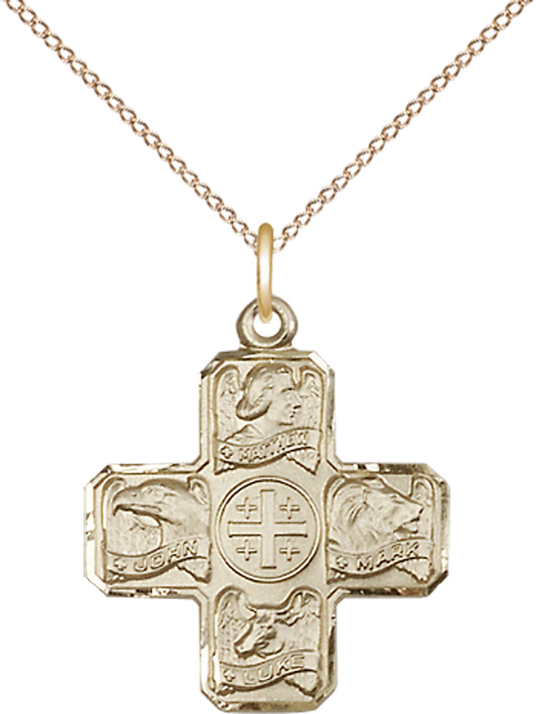 14kt Gold Filled Evangelist Pendant on a 18 inch Gold Filled Light Curb chain