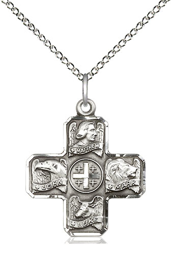 Sterling Silver Evangelist Pendant on a 18 inch Sterling Silver Light Curb chain