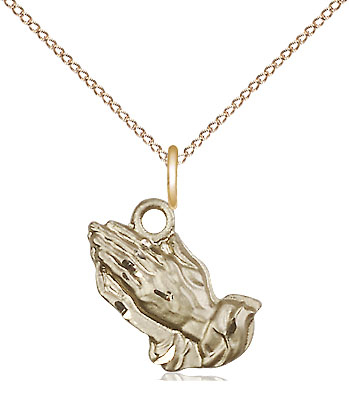 14kt Gold Filled Praying Hands Pendant on a 18 inch Gold Filled Light Curb chain