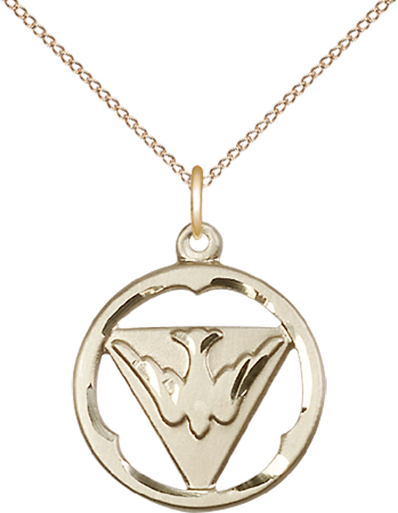 14kt Gold Filled Holy Spirit Pendant on a 18 inch Gold Filled Light Curb chain