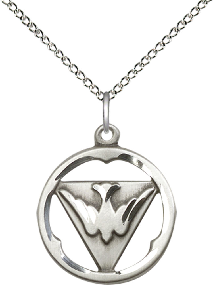 Sterling Silver Holy Spirit Pendant on a 18 inch Sterling Silver Light Curb chain