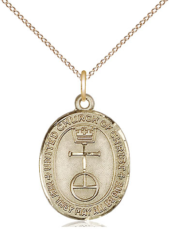 14kt Gold Filled United Church of Christ Pendant on a 18 inch Gold Filled Light Curb chain