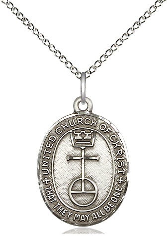 Sterling Silver United Church of Christ Pendant on a 18 inch Sterling Silver Light Curb chain