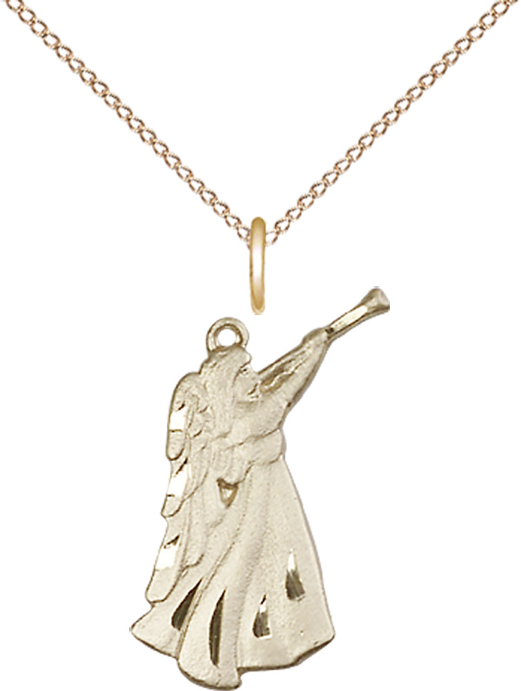 14kt Gold Filled Guardian Angel Pendant on a 18 inch Gold Filled Light Curb chain