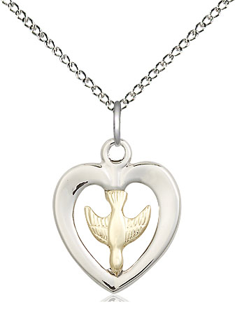 Two-Tone GF/SS Holy Spirit Pendant on a 18 inch Sterling Silver Light Curb chain