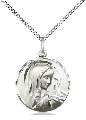 Sterling Silver Sorrowful Mother Pendant on a 18 inch Sterling Silver Light Curb chain