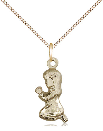14kt Gold Filled Praying Girl Pendant on a 18 inch Gold Filled Light Curb chain