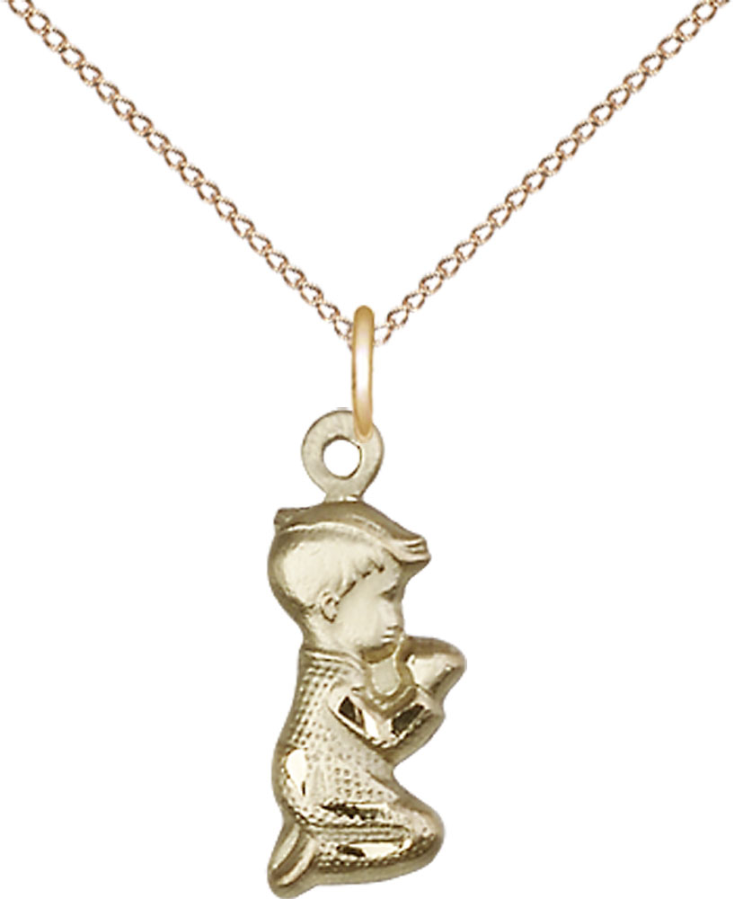 14kt Gold Filled Praying Boy Pendant on a 18 inch Gold Filled Light Curb chain